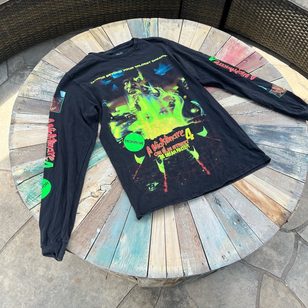 Black Graphic Long Sleeve Horror Tshirt
